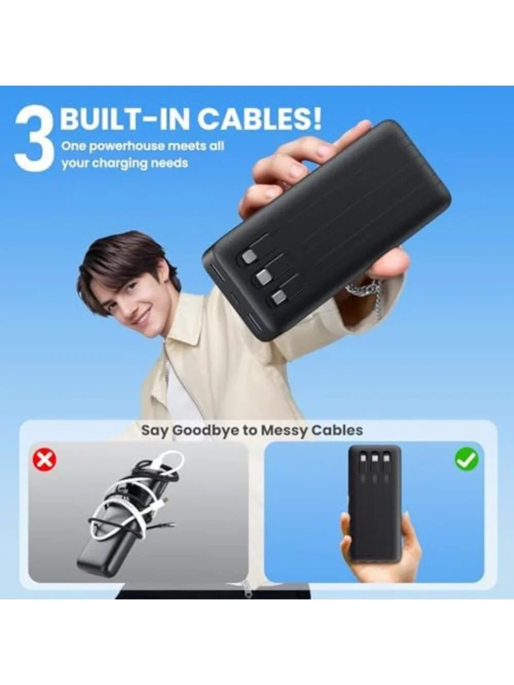 High-Capacity 50800mAh Portable Charger with Fast Charging, 6 Outputs & Built-in
